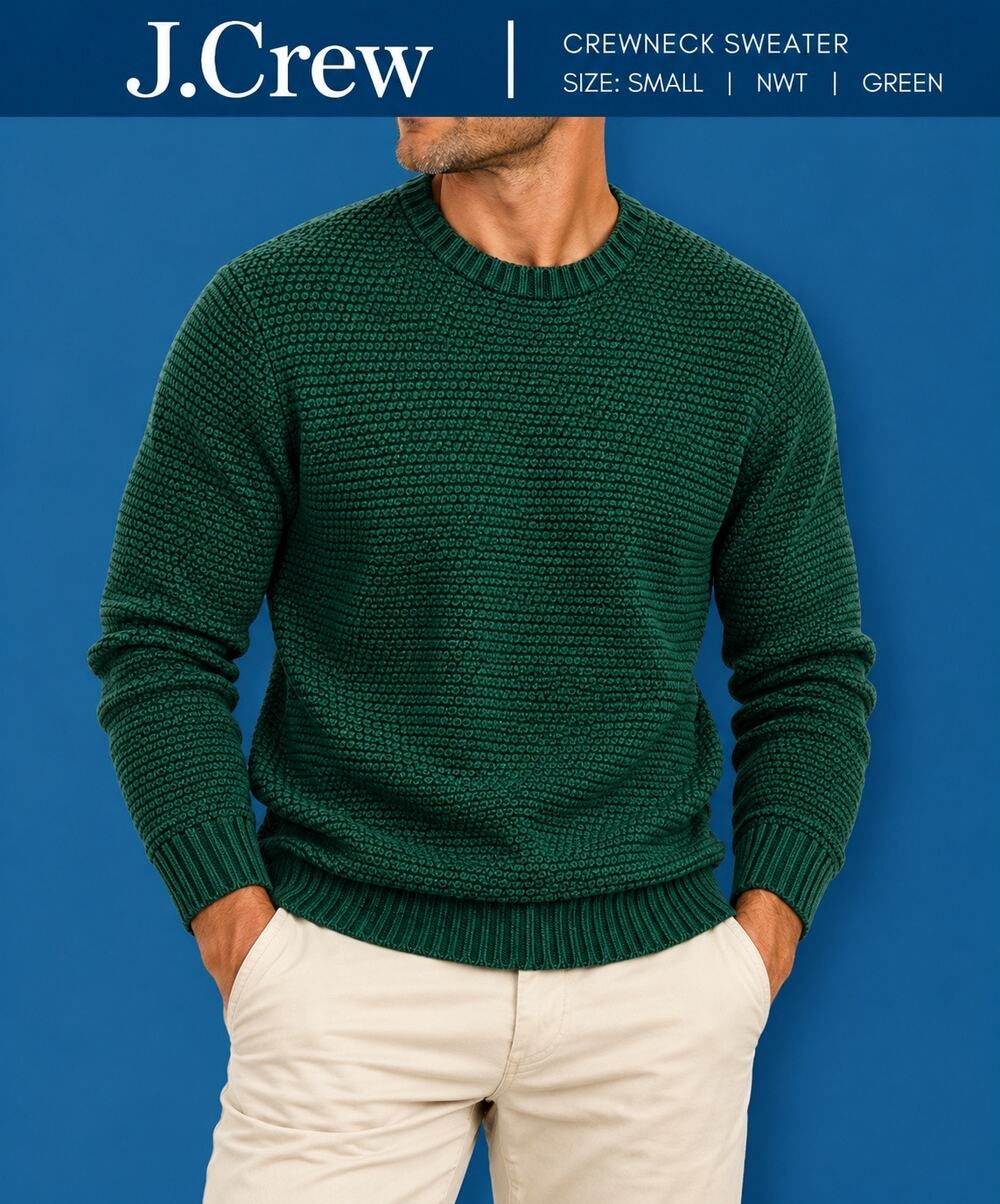 J.Crew Mens Small Green Knit Crewneck Sweater Cotton Textured NWT $118